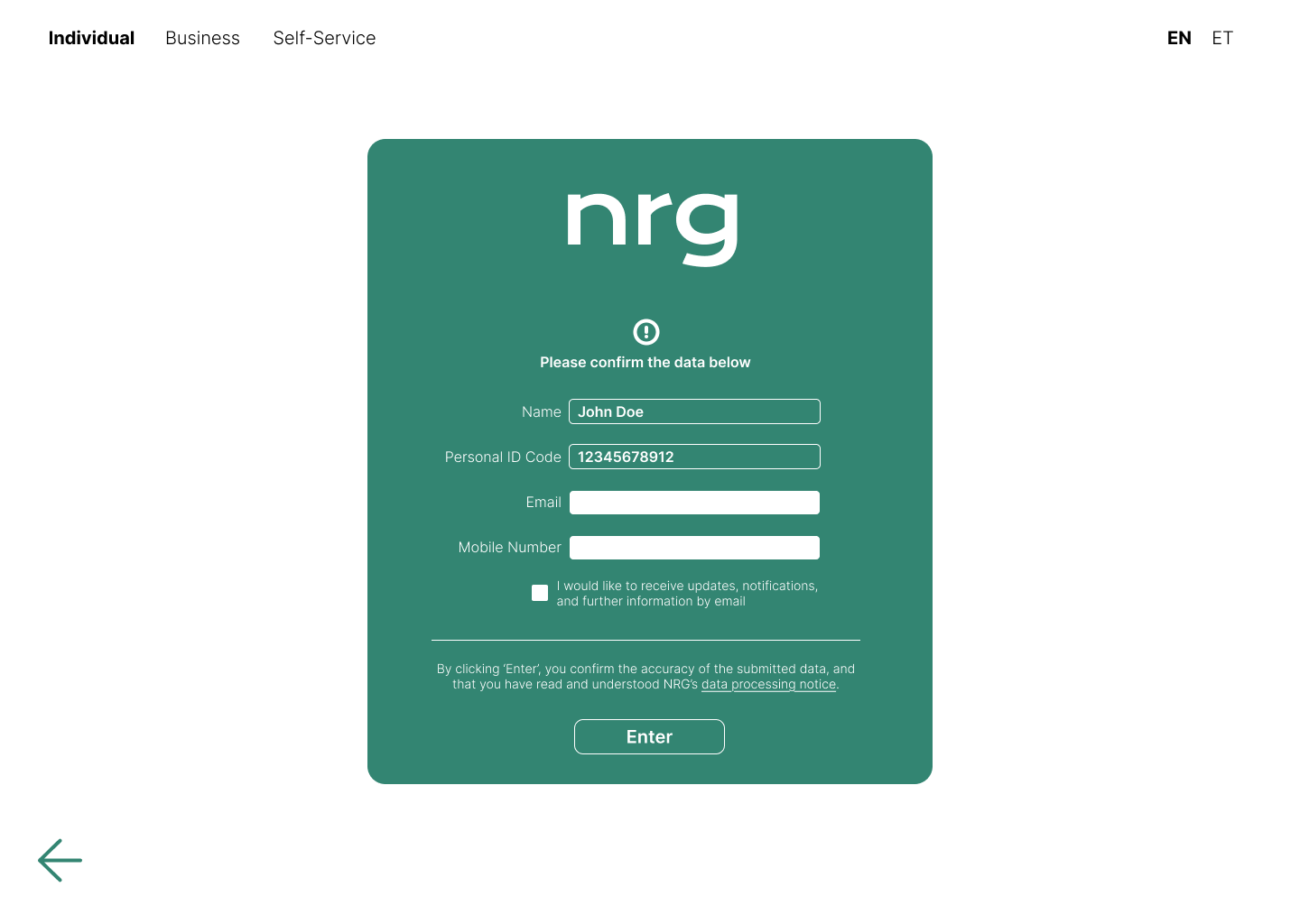 Onboarding prototype screen