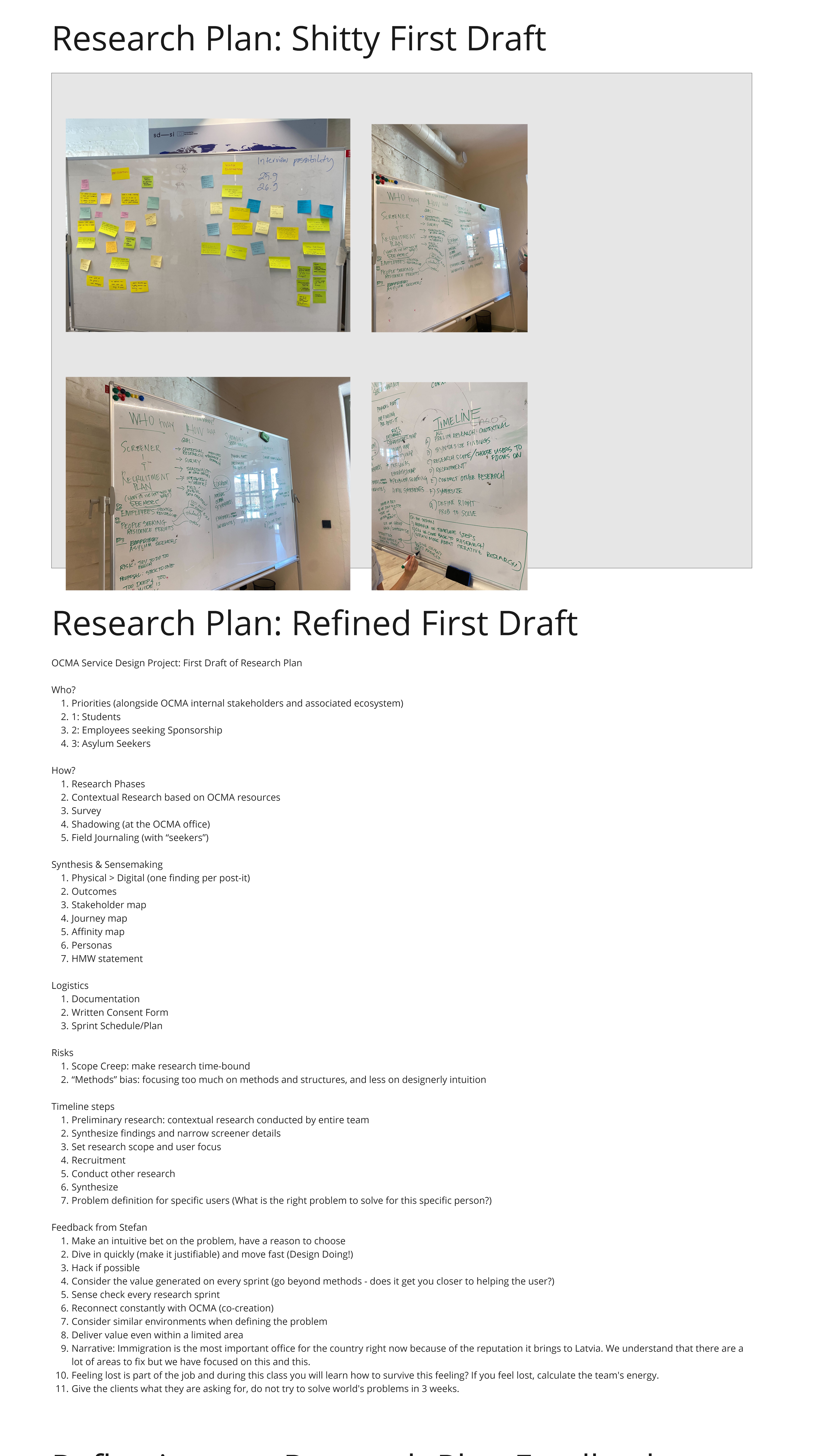The research plan on a wall of notes